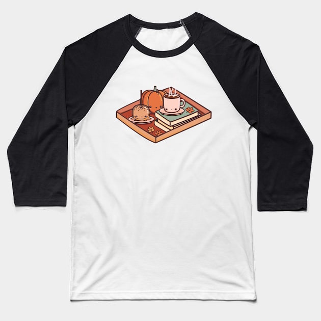 Fall Feels - coffee, caramel apple, pumpkin, books, and autumn leaves Baseball T-Shirt by mohu